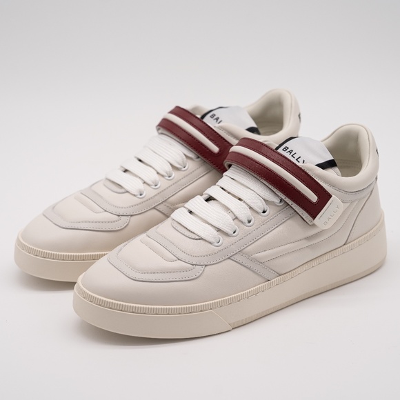 size 10.5 Bally Royce White Leather Sneakers Strap - Picture 1 of 12